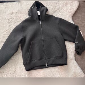 2 new Zara 9-10 and 13-14 neoprene effect  charcoal zip up hoodies.